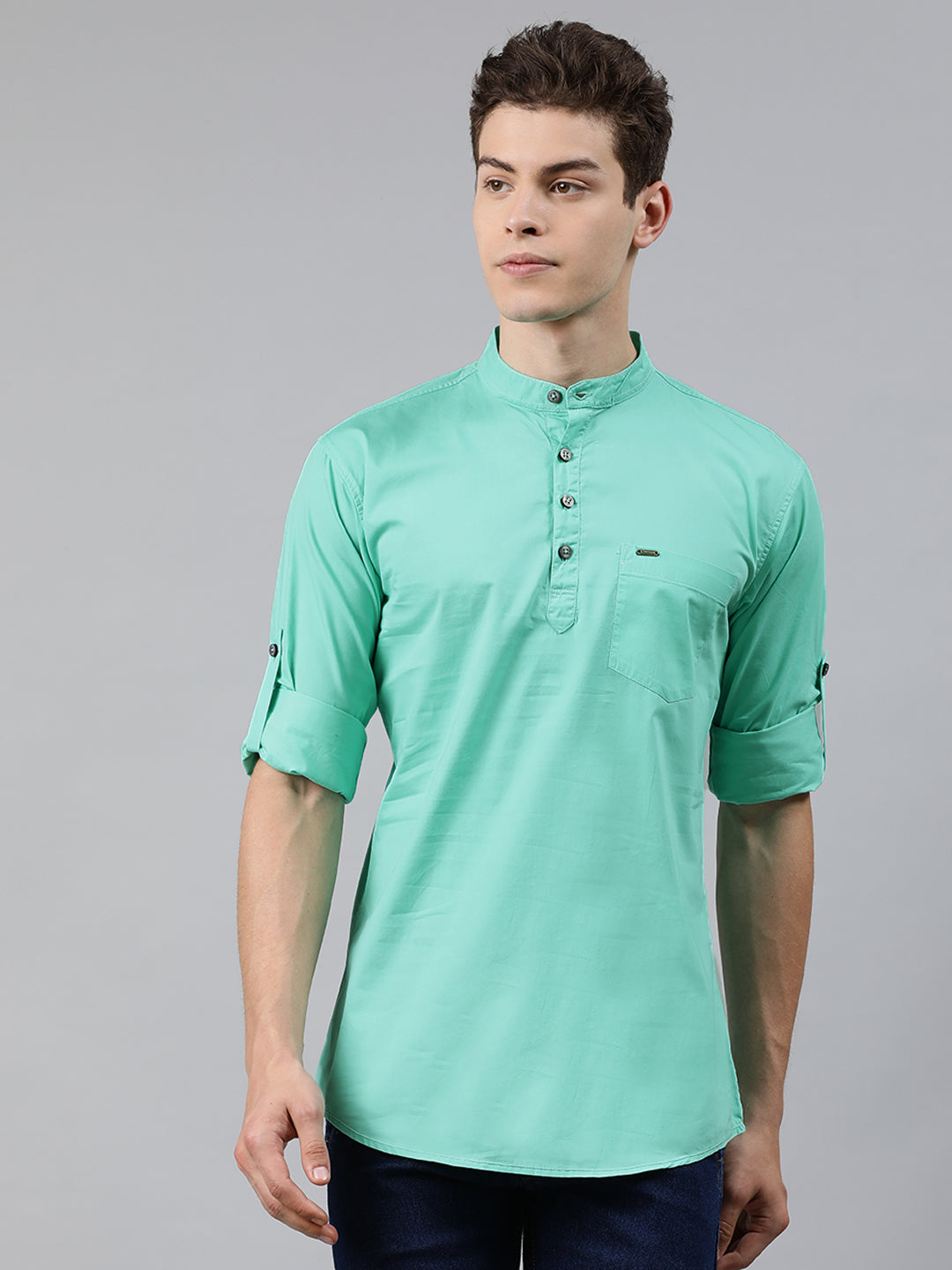 Urbano Fashion Men Sea Green Slim Fit Solid Casual Shirt