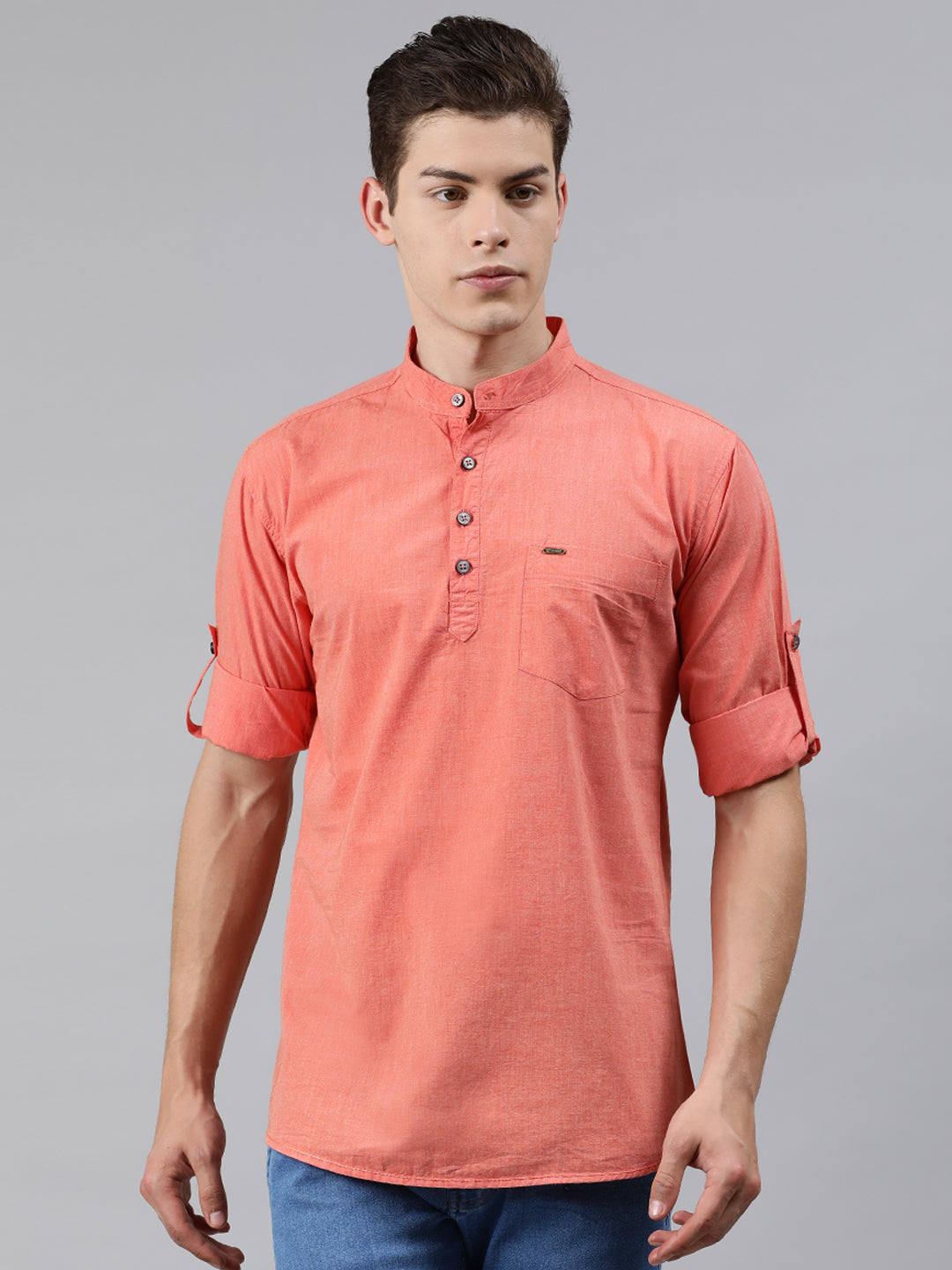 Urbano Fashion Men Orange Slim Fit Solid Casual Shirt