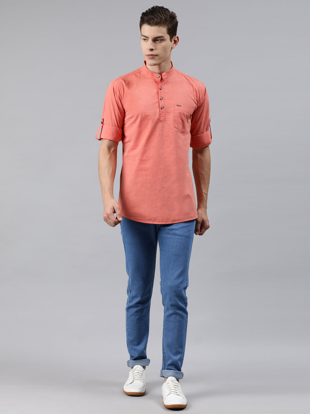 Urbano Fashion Men Orange Slim Fit Solid Casual Shirt