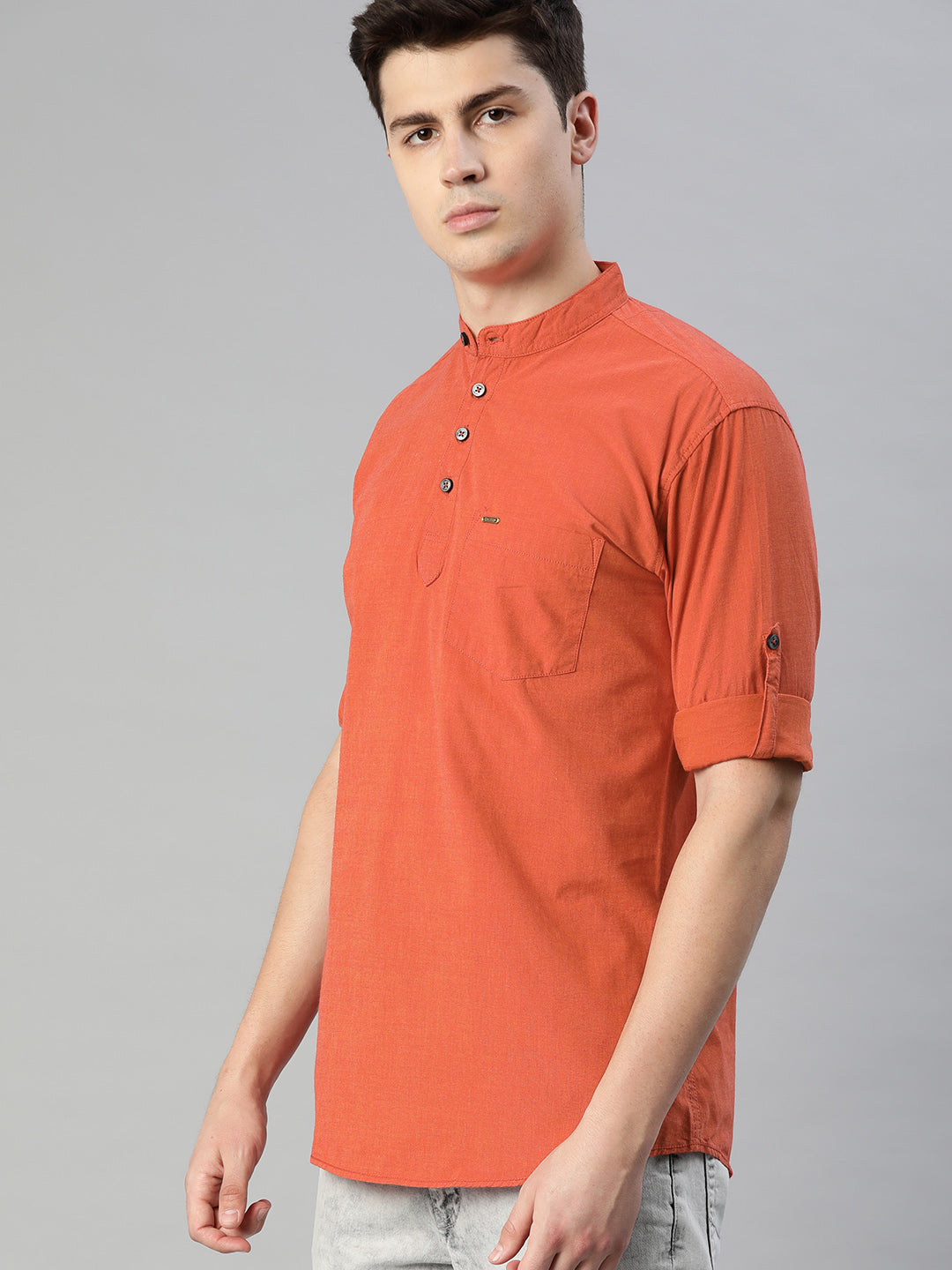 Urbano Fashion Men Rust Orange Slim Fit Solid Casual Shirt