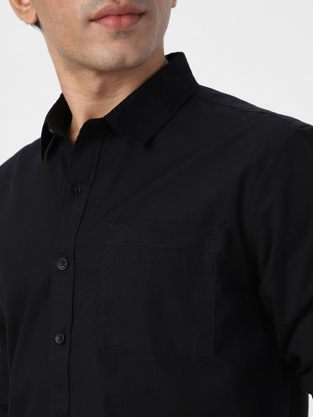 Men's Black Cotton Full Sleeve Regular Fit Casual Solid Shirt