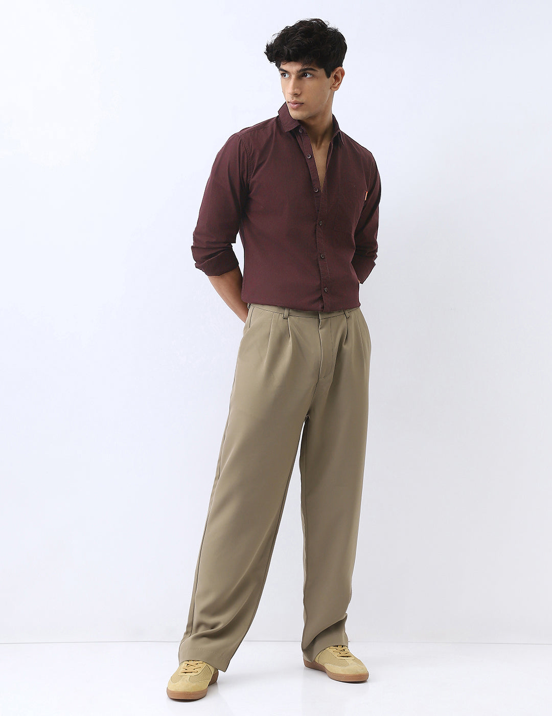 Men's Cocoa Cotton Full Sleeve Regular Fit Casual Solid Shirt