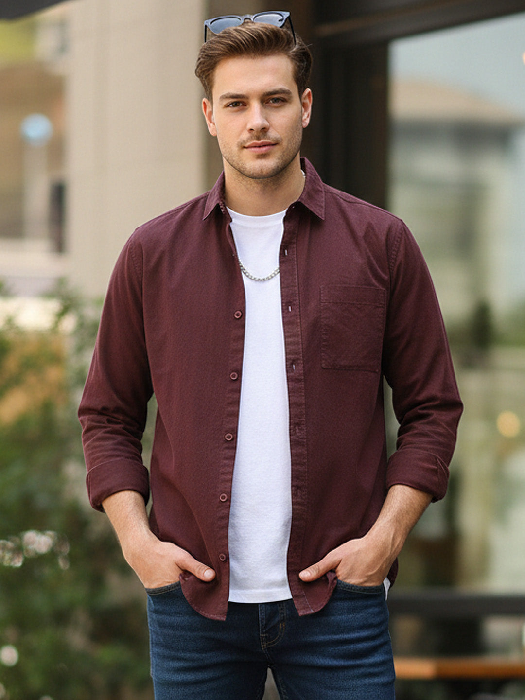 Men's Cocoa Cotton Full Sleeve Regular Fit Casual Solid Shirt