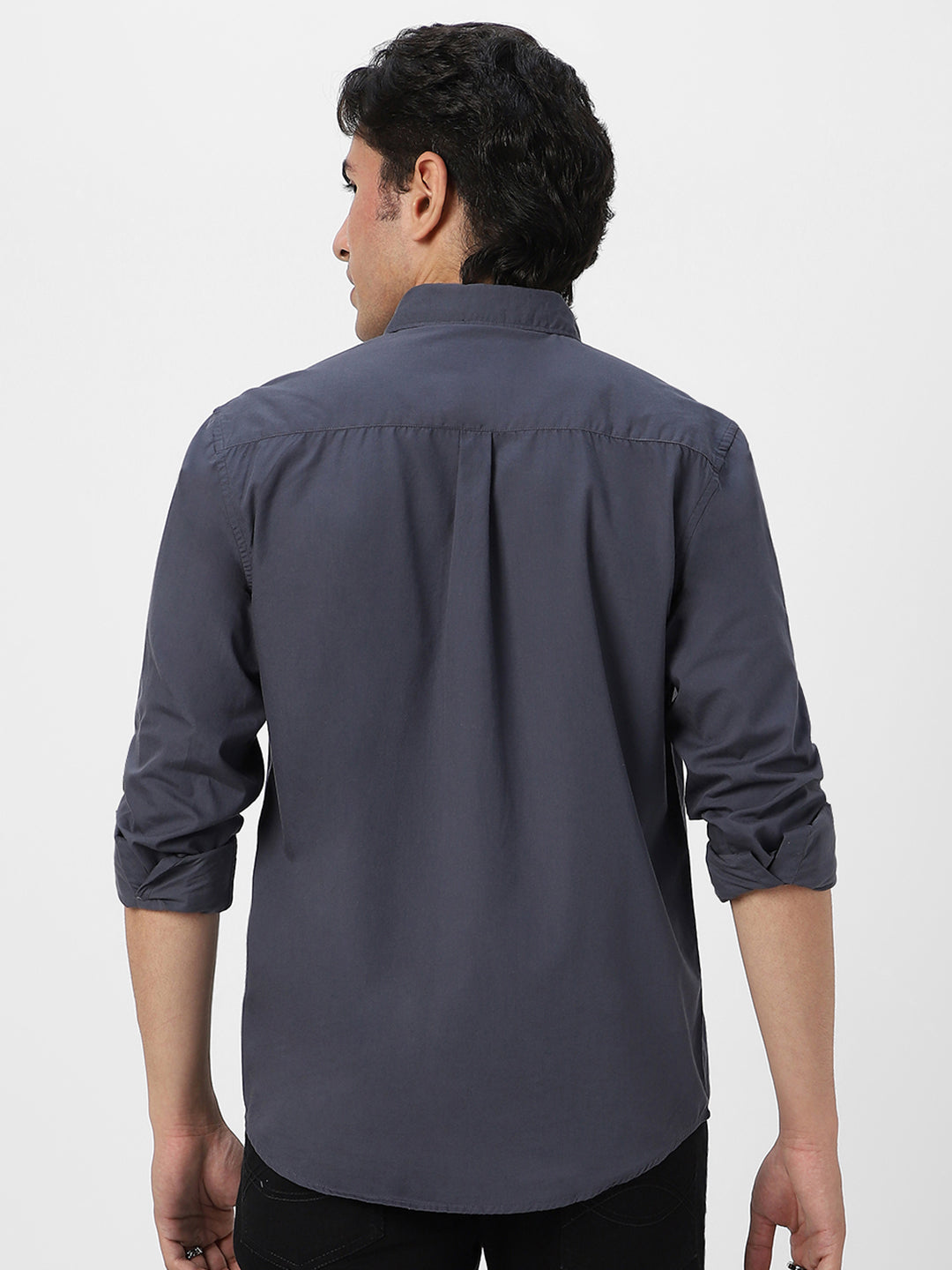 Men's Dark Grey Cotton Full Sleeve Regular Fit Casual Solid Shirt
