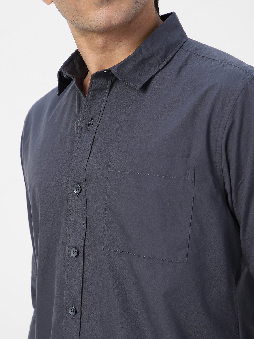Men's Dark Grey Cotton Full Sleeve Regular Fit Casual Solid Shirt