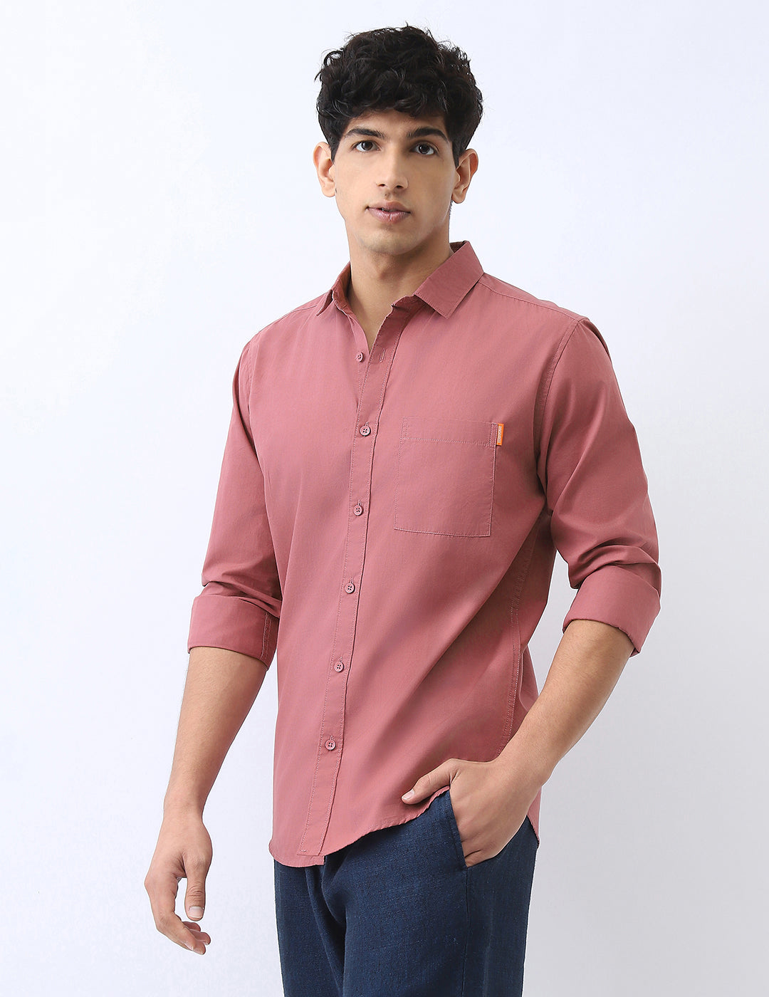 Men's Dusty Pink Cotton Full Sleeve Regular Fit Casual Solid Shirt