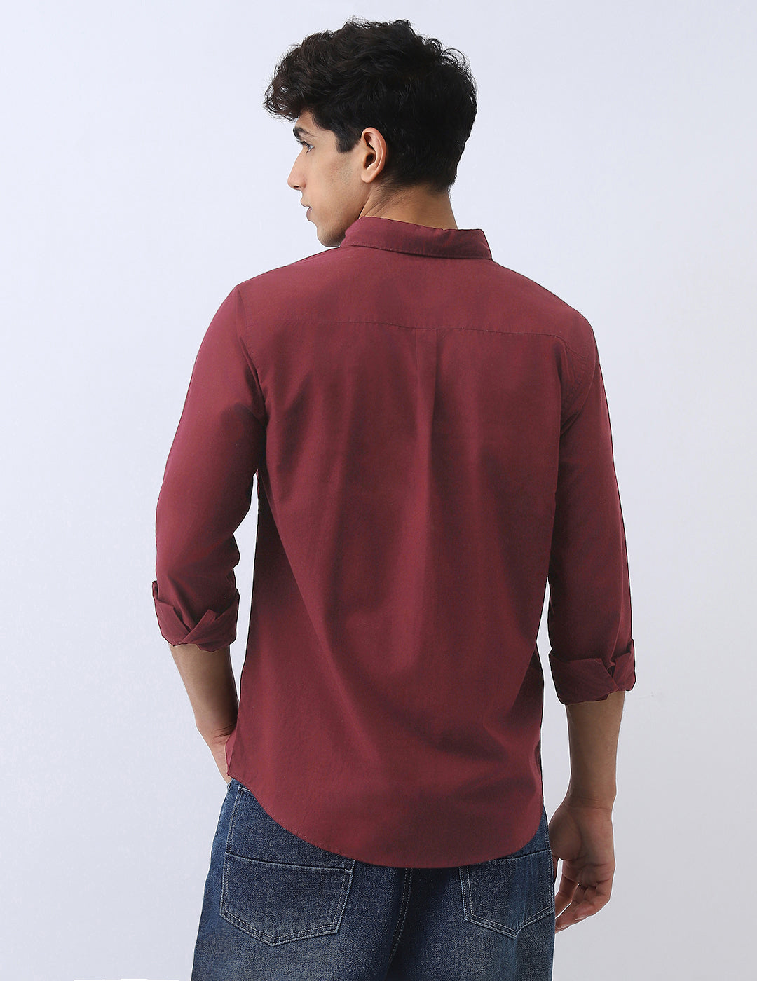 Men's Maroon Cotton Full Sleeve Regular Fit Casual Solid Shirt