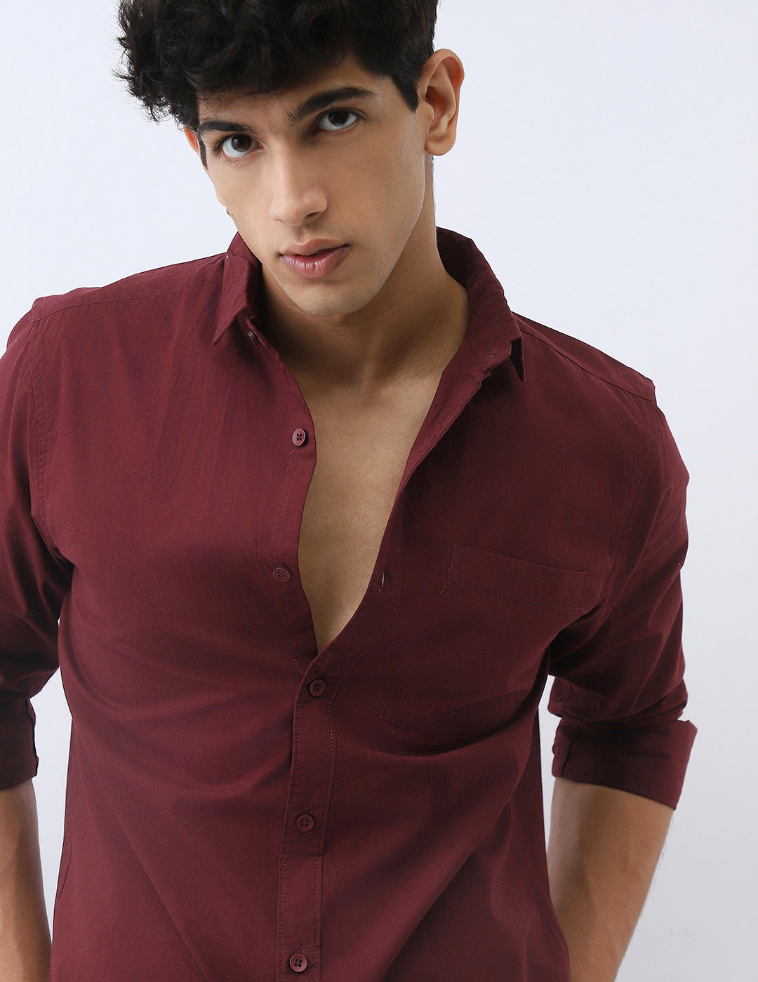 Men's Maroon Cotton Full Sleeve Regular Fit Casual Solid Shirt