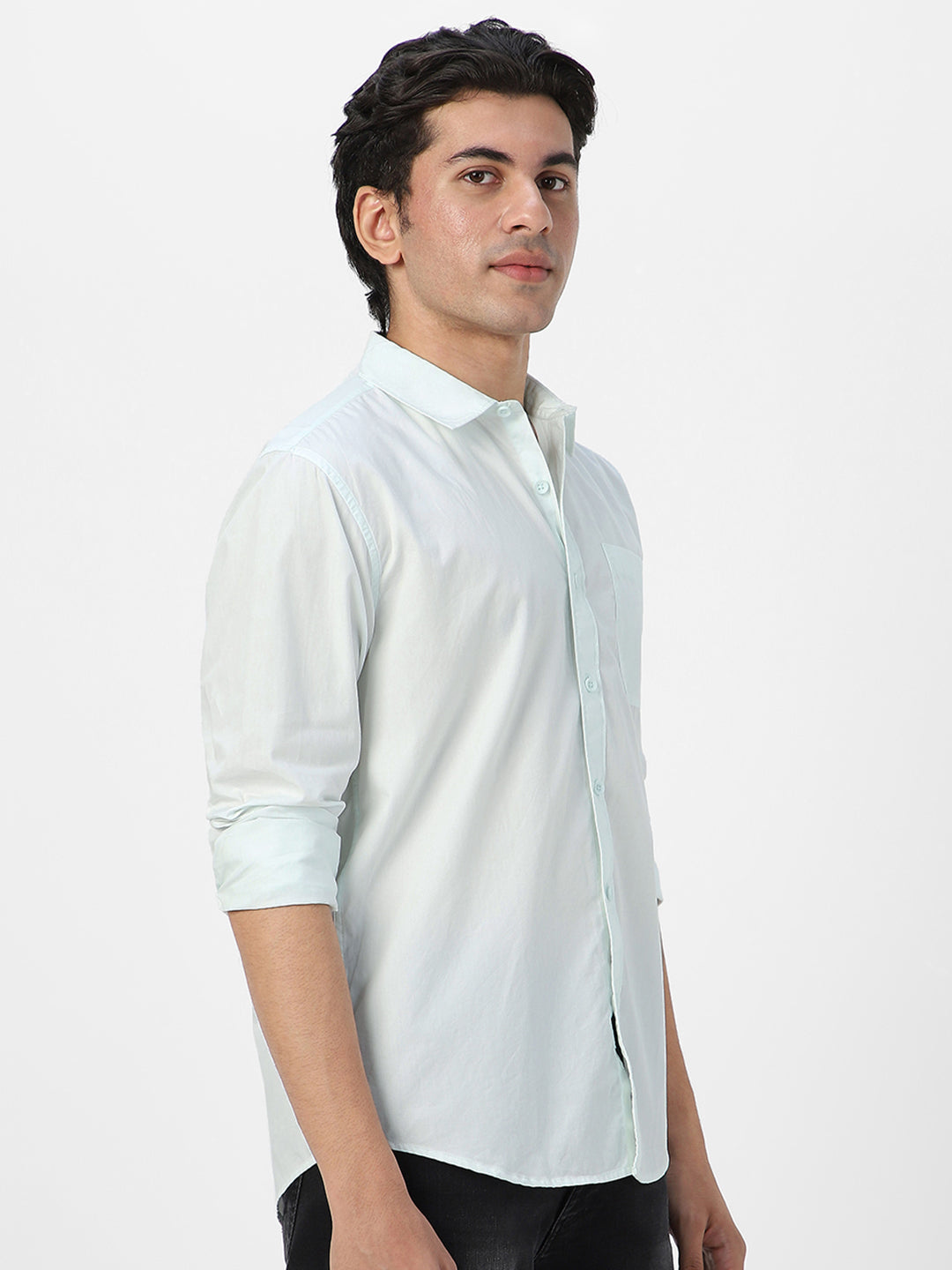 Men's Pastel Blue Cotton Full Sleeve Regular Fit Casual Solid Shirt