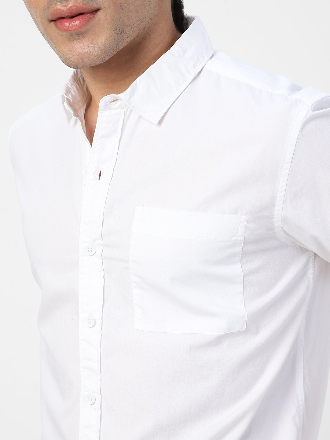 Men's White Cotton Full Sleeve Regular Fit Casual Solid Shirt