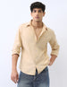 Men's Beige Cotton Full Sleeve Regular Fit Casual Solid Shirt