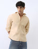 Men's Beige Cotton Full Sleeve Regular Fit Casual Solid Shirt