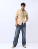 Men's Beige Cotton Full Sleeve Regular Fit Casual Solid Shirt