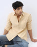 Men's Beige Cotton Full Sleeve Regular Fit Casual Solid Shirt