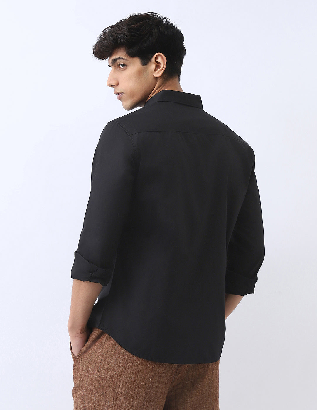 Men's Black Cotton Full Sleeve Regular Fit Casual Solid Shirt