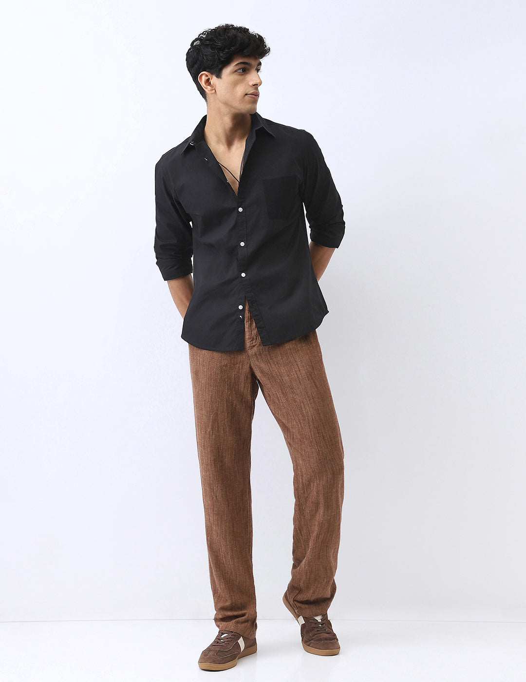 Men's Black Cotton Full Sleeve Regular Fit Casual Solid Shirt