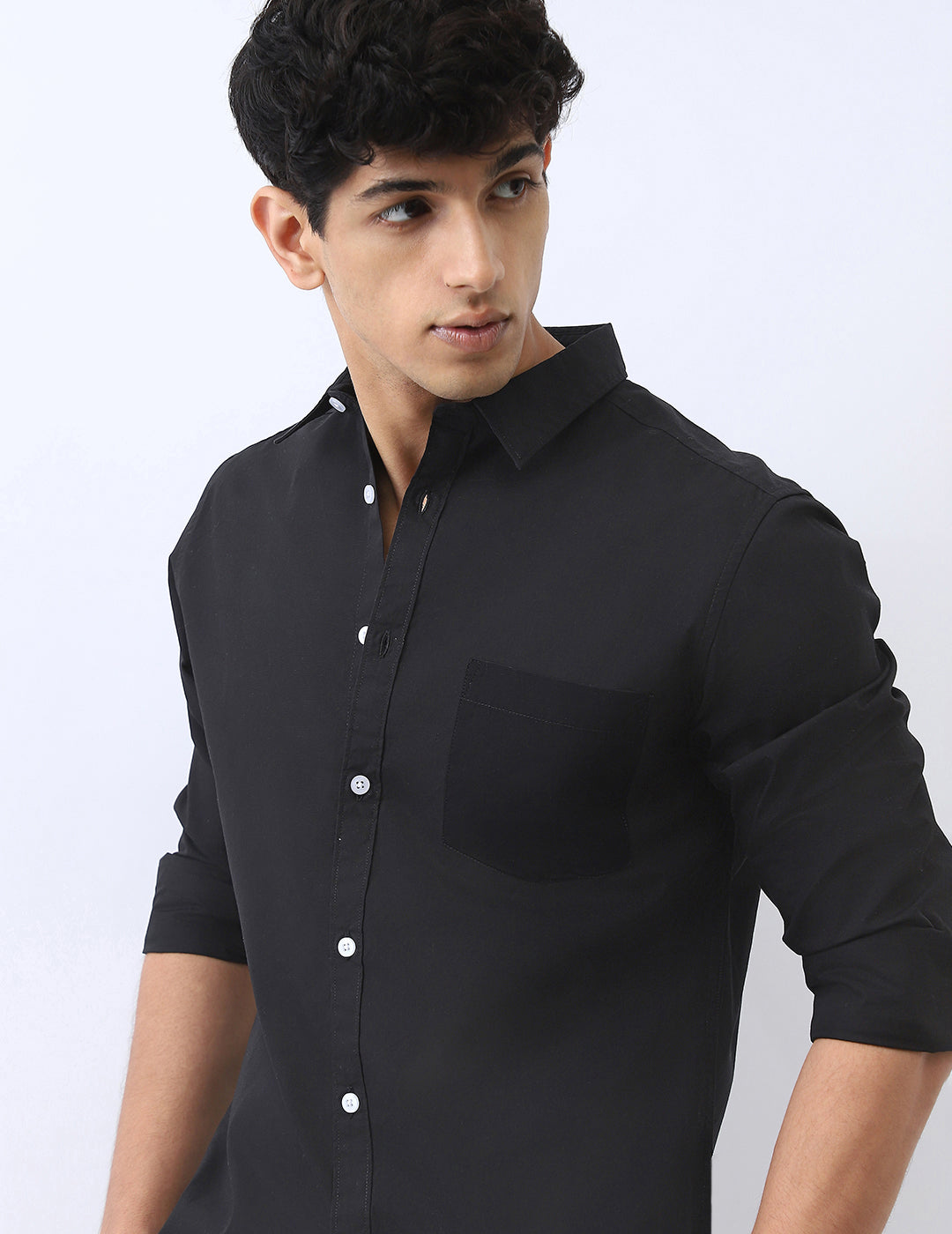 Men's Black Cotton Full Sleeve Regular Fit Casual Solid Shirt