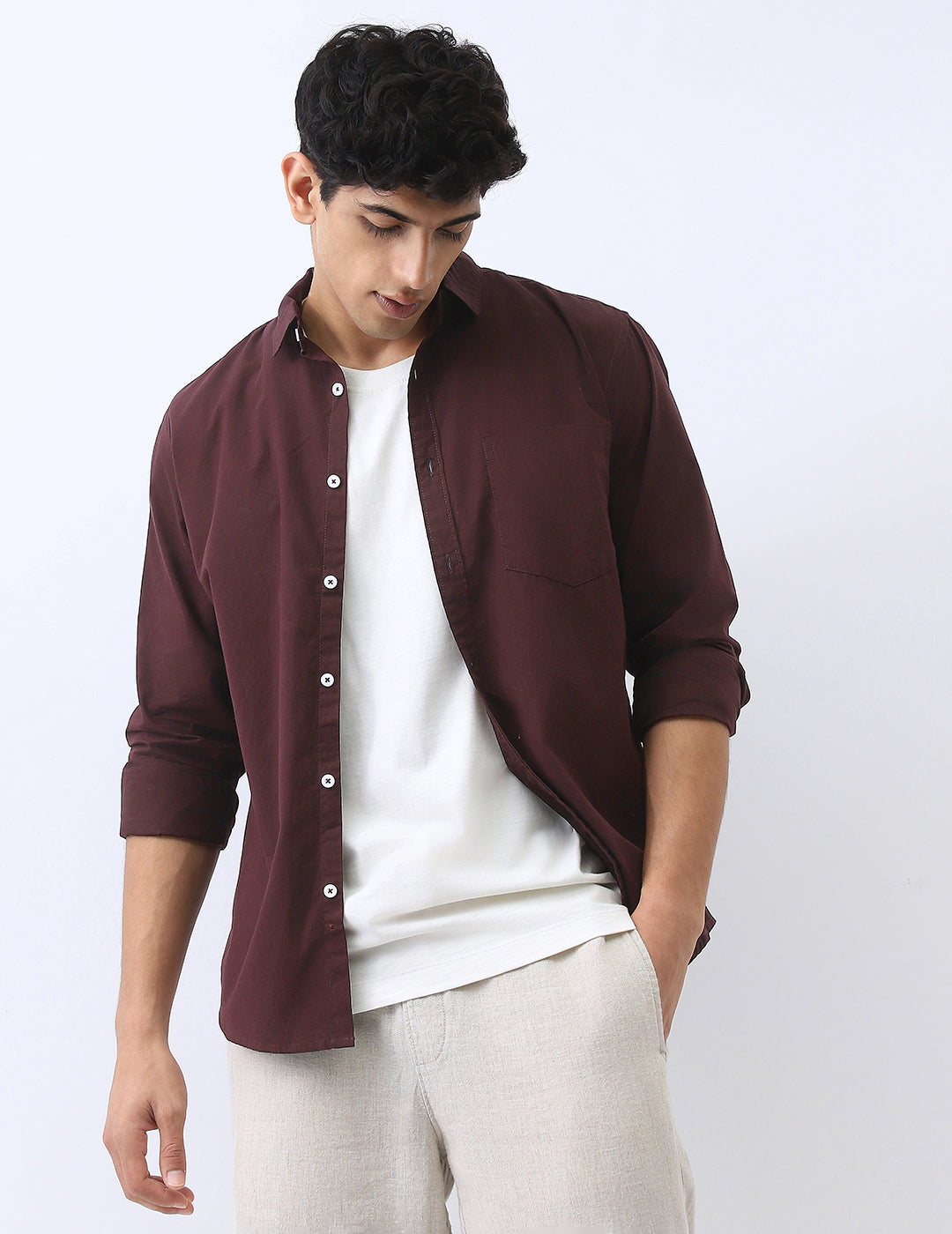 Men's Cocoa Cotton Full Sleeve Regular Fit Casual Solid Shirt