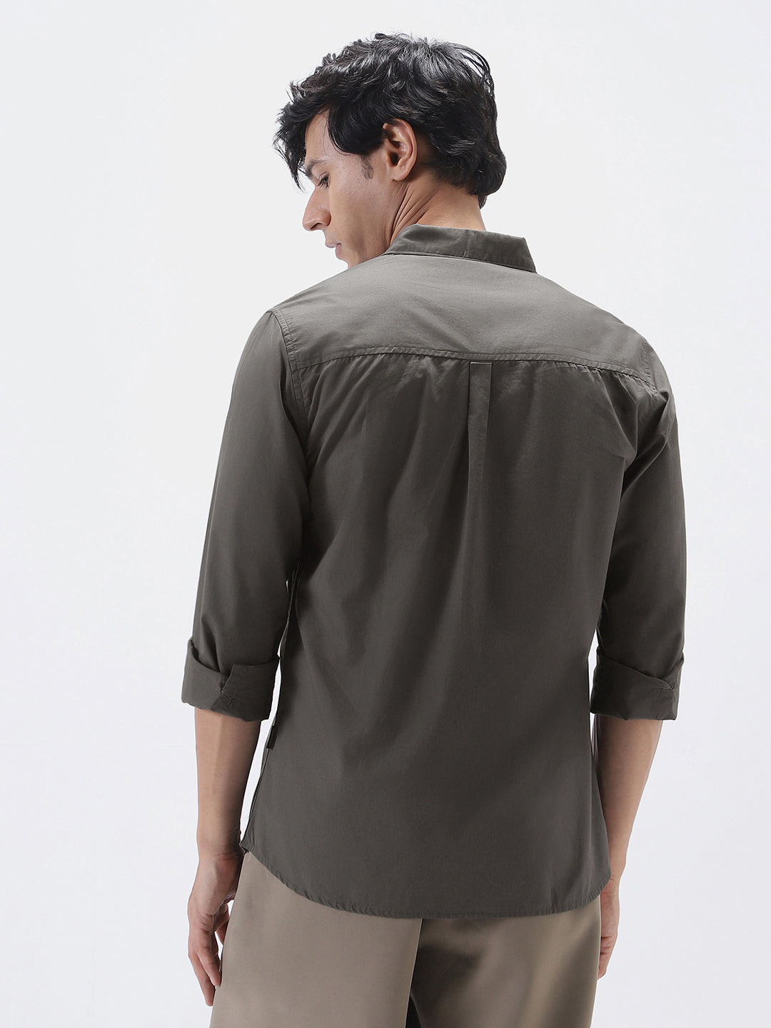 Men's Dark Grey Cotton Full Sleeve Regular Fit Casual Solid Shirt