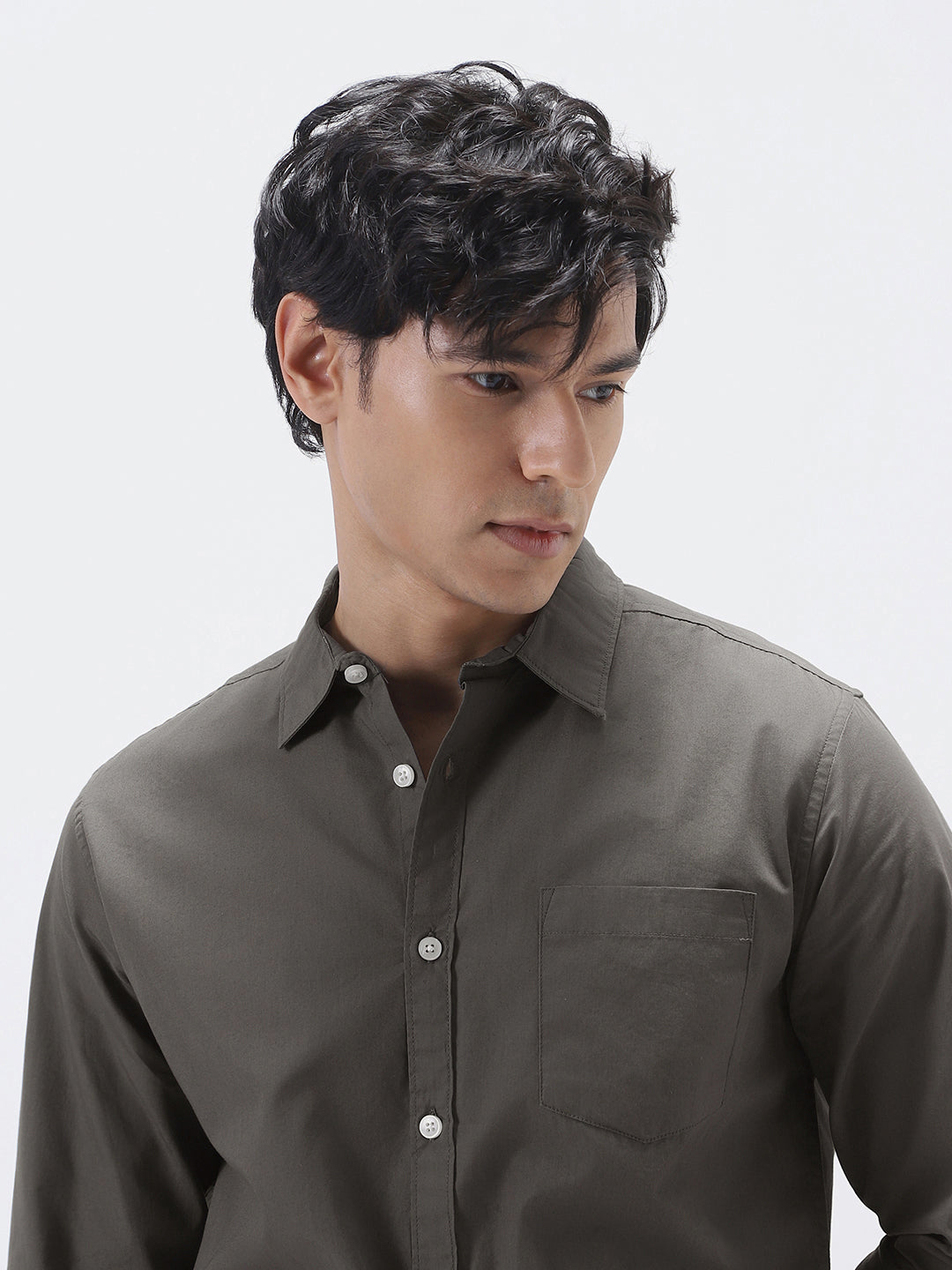 Men's Dark Grey Cotton Full Sleeve Regular Fit Casual Solid Shirt