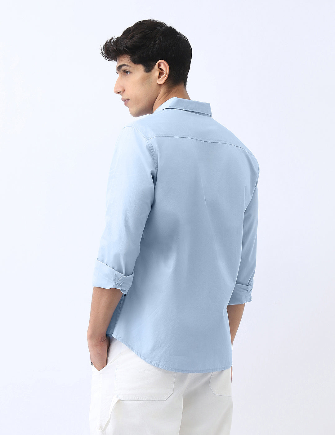 Men's Light Blue Cotton Full Sleeve Regular Fit Casual Solid Shirt