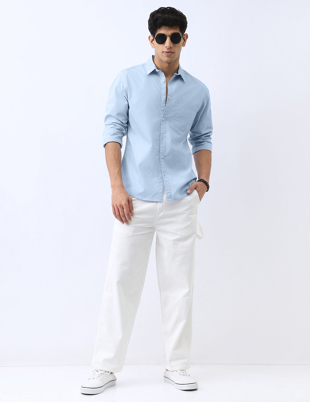 Men's Light Blue Cotton Full Sleeve Regular Fit Casual Solid Shirt