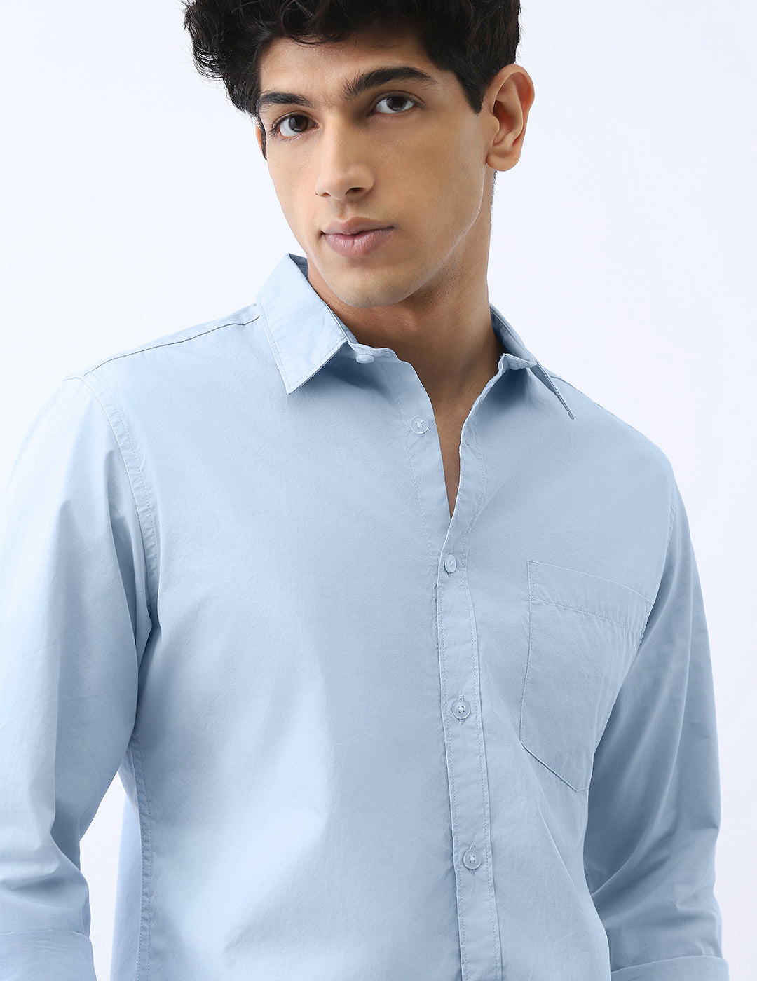 Men's Light Blue Cotton Full Sleeve Regular Fit Casual Solid Shirt