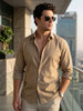 Men's Light Brown Cotton Full Sleeve Regular Fit Casual Solid Shirt