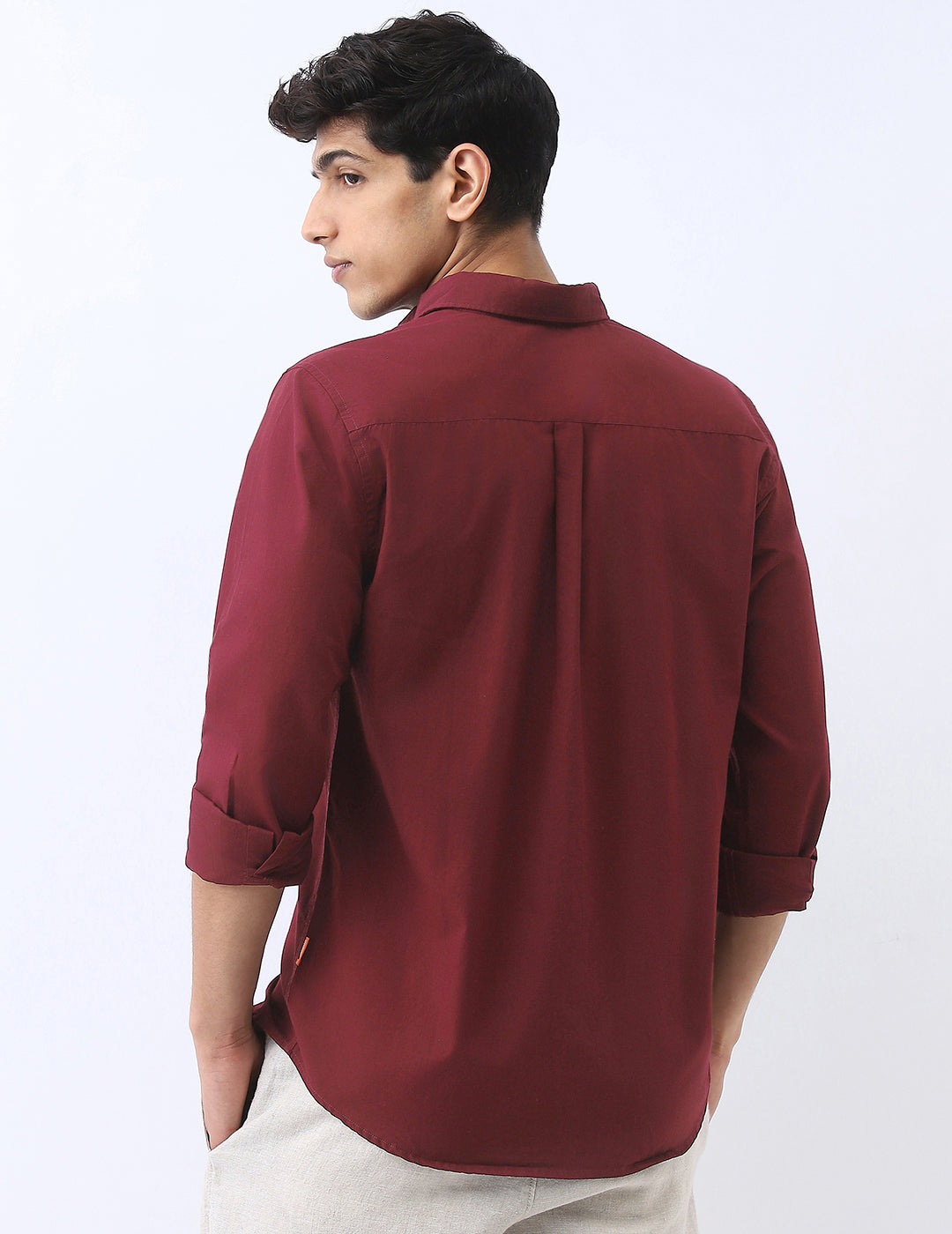 Men's Maroon Cotton Full Sleeve Regular Fit Casual Solid Shirt