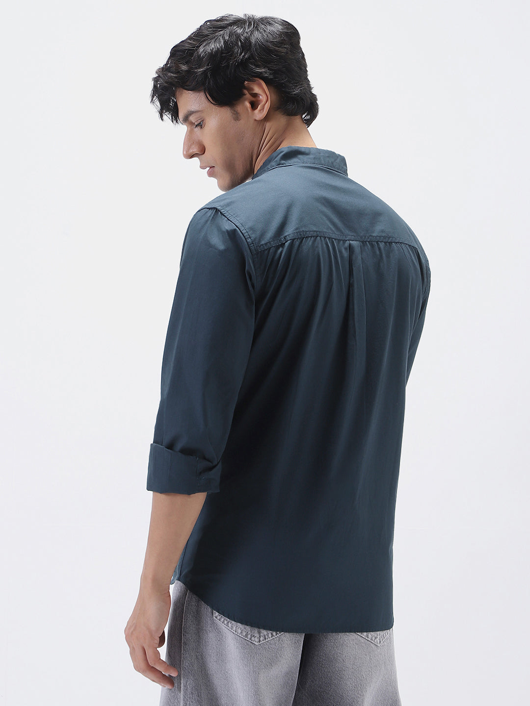 Men's Navy Cotton Full Sleeve Regular Fit Casual Solid Shirt