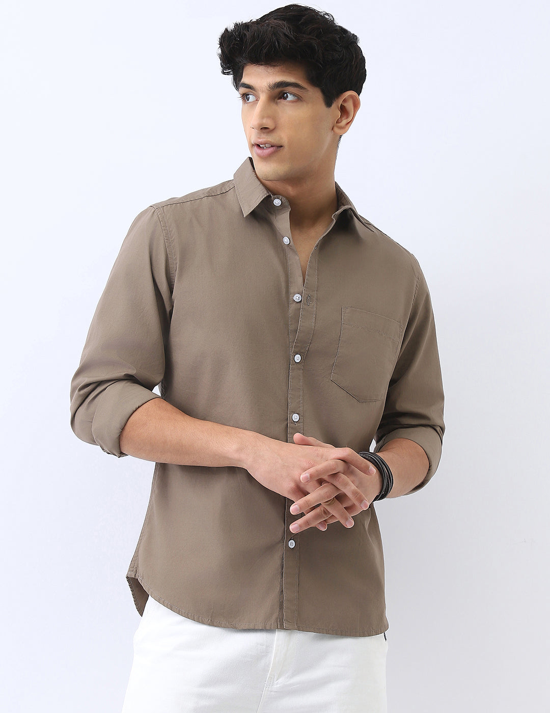 Men's Olive Cotton Full Sleeve Regular Fit Casual Solid Shirt