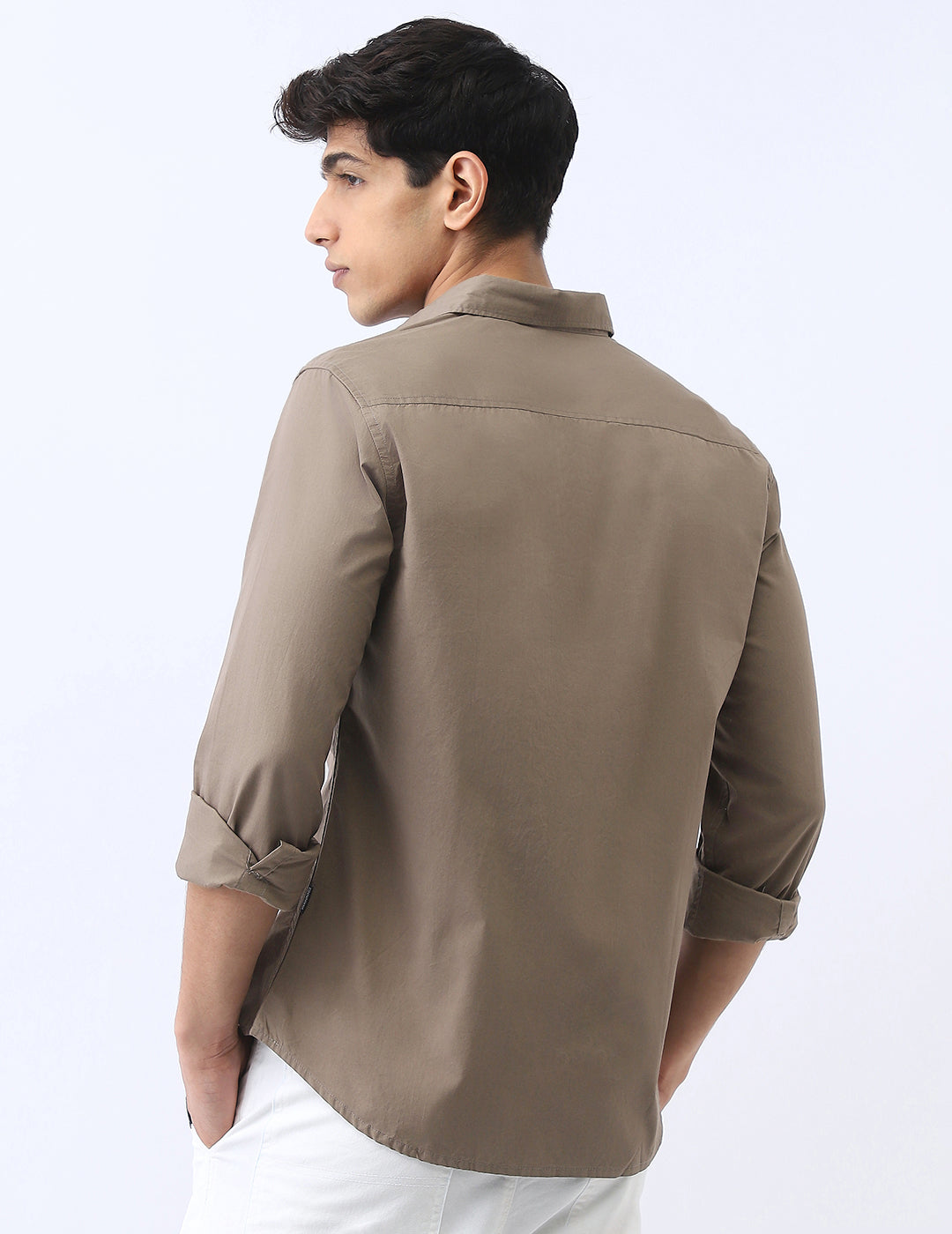 Men's Olive Cotton Full Sleeve Regular Fit Casual Solid Shirt