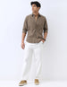Men's Olive Cotton Full Sleeve Regular Fit Casual Solid Shirt