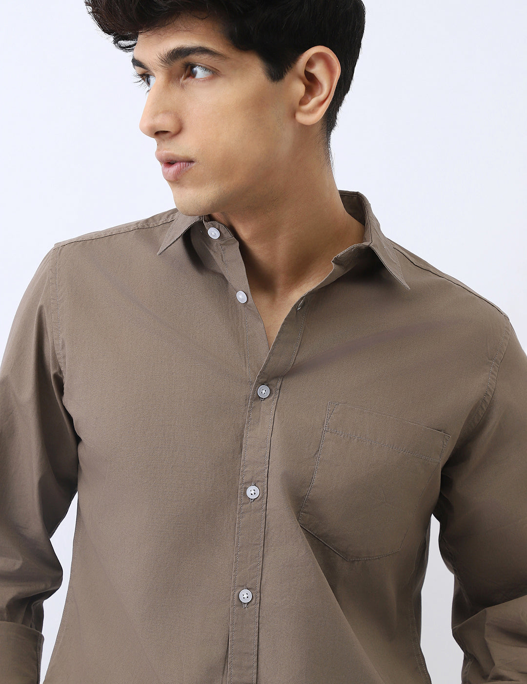 Men's Olive Cotton Full Sleeve Regular Fit Casual Solid Shirt