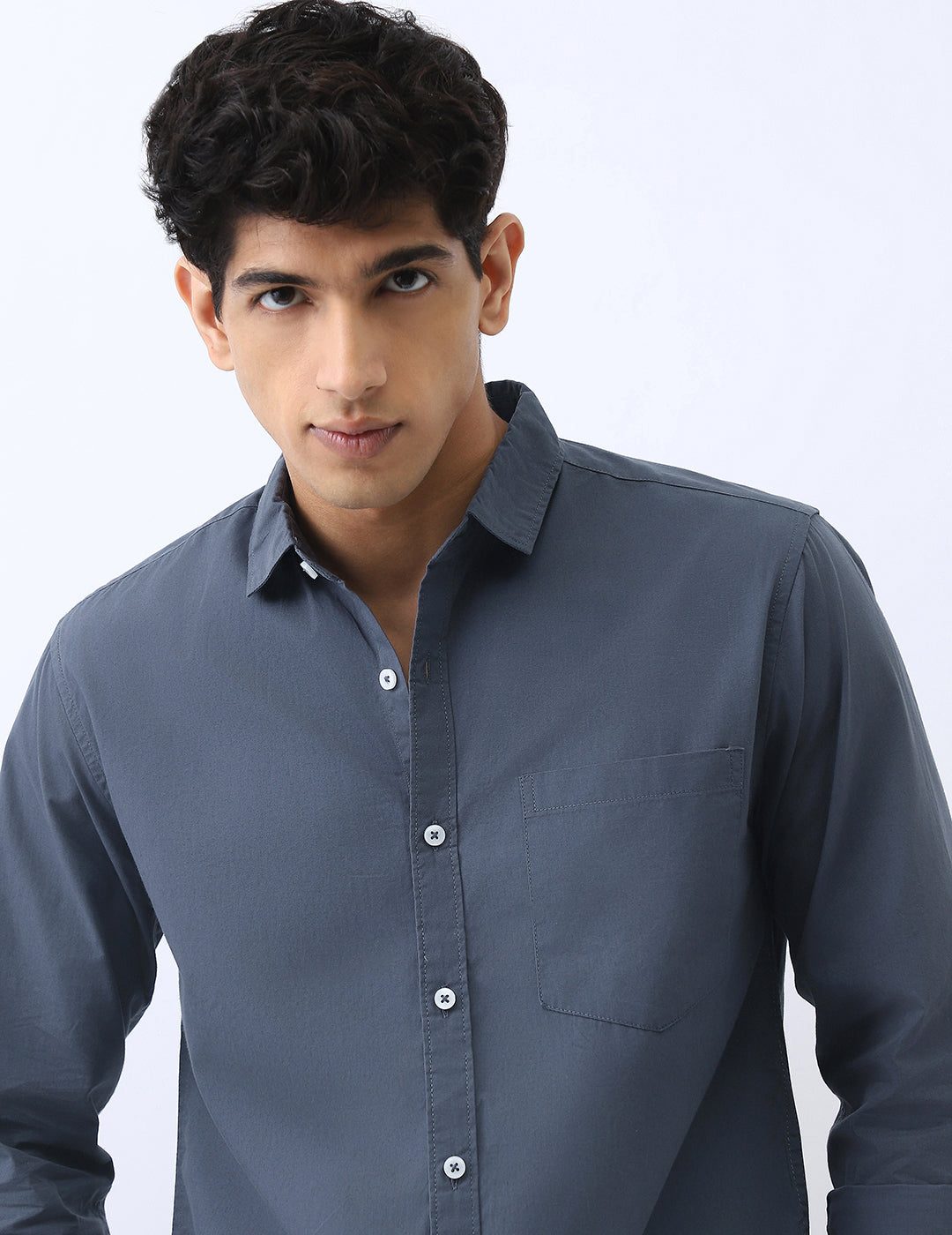 Men's Slate Blue Cotton Full Sleeve Regular Fit Casual Solid Shirt