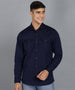 Men's Navy Blue Cotton Full Sleeve Slim Fit Casual Solid Shirt
