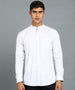 Men's White Cotton Full Sleeve Slim Fit Solid Shirt with Mandarin Collar