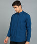 Urbano Fashion Men's Blue Cotton Full Sleeve Slim Fit Solid Shirt with Mandarin Collar