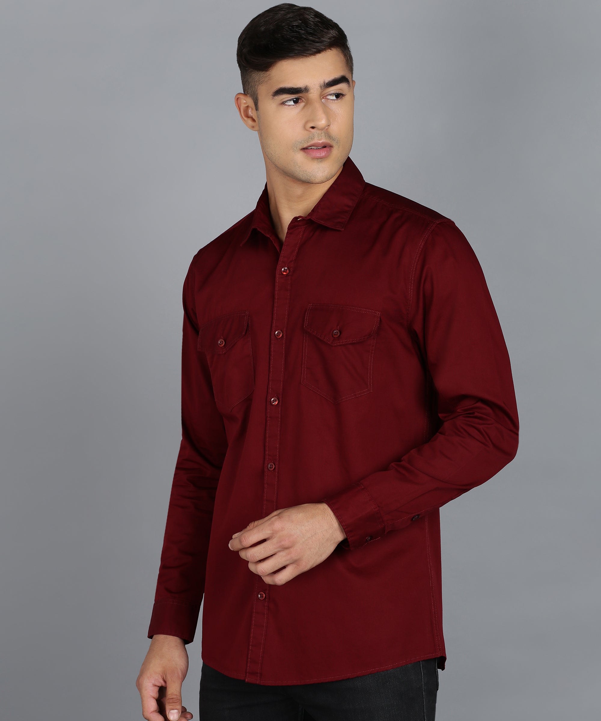 Urbano Fashion Men's Maroon Cotton Full Sleeve Slim Fit Casual Solid Shirt