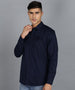 Men's Navy Blue Cotton Full Sleeve Slim Fit Casual Solid Shirt