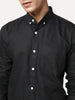 Men's Black Cotton Full Sleeve Regular Fit Solid Oxford Shirt With Button-Down Collar