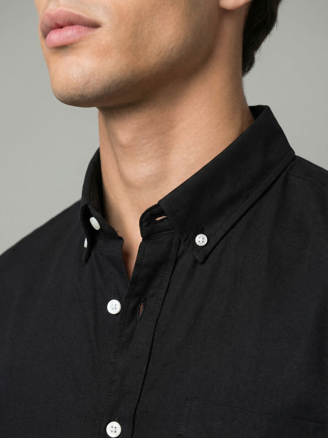 Men's Black Cotton Full Sleeve Regular Fit Solid Oxford Shirt With Button-Down Collar