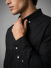 Men's Black Cotton Full Sleeve Regular Fit Solid Oxford Shirt With Button-Down Collar