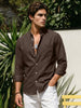 Men's Brown Cotton Full Sleeve Regular Fit Solid Oxford Shirt With Button-Down Collar