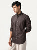 Men's Brown Cotton Full Sleeve Regular Fit Solid Oxford Shirt With Button-Down Collar