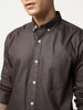 Men's Brown Cotton Full Sleeve Regular Fit Solid Oxford Shirt With Button-Down Collar