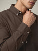Men's Brown Cotton Full Sleeve Regular Fit Solid Oxford Shirt With Button-Down Collar