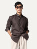 Men's Brown Cotton Full Sleeve Regular Fit Solid Oxford Shirt With Button-Down Collar