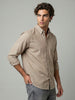 Men's Khaki Cotton Full Sleeve Regular Fit Solid Oxford Shirt With Button-Down Collar