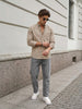Men's Khaki Cotton Full Sleeve Regular Fit Solid Oxford Shirt With Button-Down Collar